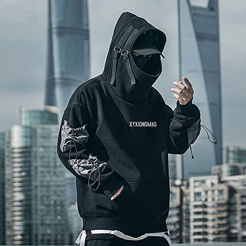 XYXIONGMAO Streetwear Techwear Kapucnis Cyberpunk Taktikai Férfi Fekete Urban Hip-Hop Japán Pulóver