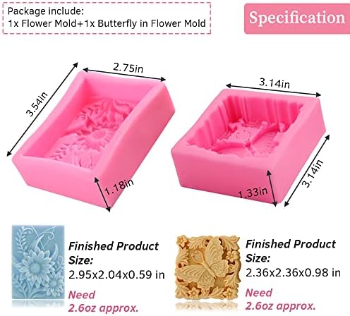 2 Csomag Pillangó Virág Szappan Formák a Szappan Készítése, 3D Virágos Szilikon Öntőforma Kézzel készített Szappanok, Fürdő Bombák, Krémet,