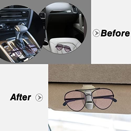 GOOTHX Napszemüveg tartó Autó, Napszemüveg Napellenző Klip, Autó Belső Kiegészítők，Univerzális Bőr Napszemüveg Klip pedig Jegyet Kártya Klip