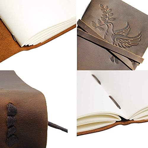 Bőr Journal Galamb a Béke Notebook Dombornyomott Kézzel készített Utazási Napló, A5 8x6 + 2 Csomag Megfelelő Bőr Könyvjelzők
