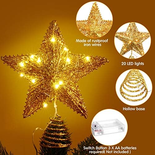 Aoriher 20 Fény, 10 Hüvelykes karácsonyfa Topper LED Csillag Alakú csúcsdíszt Meleg Fehér LED Lámpák a Karácsonyi Ünnep Szezonális