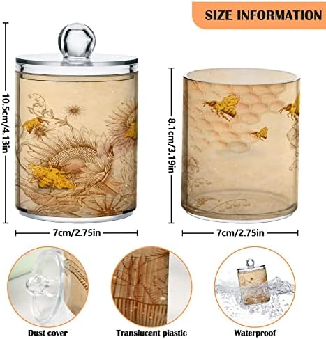 ALAZA 4 Csomag Qtip Jogosultja Adagoló mézelő Méhek, valamint Vadvirágok Fürdőszoba Szervező Tartályokat a Vatta/Törlő/Párna/Fogselyem,Műanyag