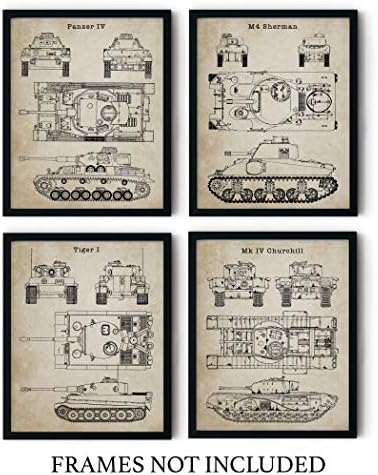 SIVATAGI KERESKEDELMI World War 2 Tankok Wall Art Print - Készlet 4 - 8x10-es keret nélküli Katonai WW2 Témájú Képeket. Évjárat