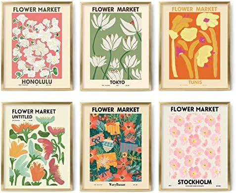 LIYAOLI Virág Piac Poszter 11 x 14 hüvelyk Készlet 6 Keretben Bohém Művészi Nyomatok dán Pasztell Virágos Nyomatok Színes Virágos Fali Dekoráció