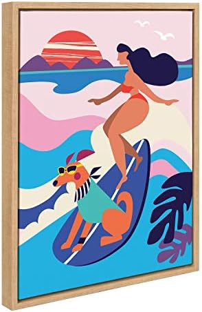 Kate Laurel Sylvie Század Közepén Modern Surf Kutya Keretes Vászon Wall Art által Rachel Lee az Álom Fal, 18x24 Természetes, Trópusi Art-Fal