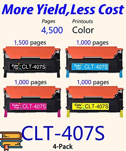 4-Pack ColorPrint Kompatibilis Toner Patron Csere Samsung CLP325 CLT407S CLT-407S 407S Munka CLP-325 CLP-320 CLP-320N CLP-325W