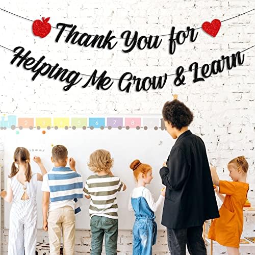 JKQ Fekete Csillogó Köszönöm, Hogy Segítettél Nő & Tanulni Banner Szív Apple a tanárok Héten Garland Banner Tanárok Nap Parti Dekoráció
