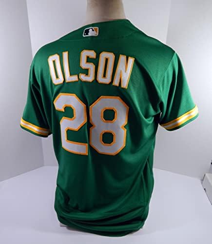 2021 Oakland Egy Atlétika Matt Olson 28 Játékban Használt Kelly Zöld Jersey 2 BB-46 7 - Játék Használt MLB Mezek
