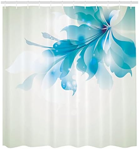 Ambesonne Modern, Egyszerű, zuhanyfüggöny Fürdőszobai Szett Horgok Álmodozó Absztrakt Kék Árnyalatok Ombre Virágok Borító Szövet