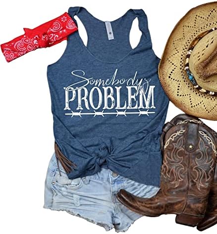 AEARGIV Női Valaki Probléma Tartály Tetejét a Country Zenét Pólók Western Cowboy, cowboy lány Póló