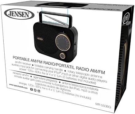 Jensen MR-550 Arany Modern Hordozható AM/FM Rádió, Vintage Retro Forgó Tárcsa Beépített Hangszórók + Aux Line-in, tápkábel vagy 4 x C Elem -