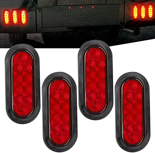 FSBCGT 4DB Piros 6 Ovális 10 LED-es Pótkocsi hátsó Lámpák Kit Ne Kapcsolja Farok Fék Lámpa süllyeszthető w/Gumi Karika a