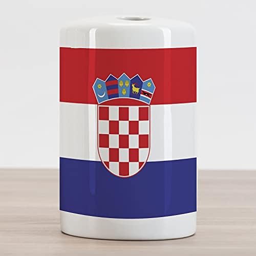 Ambesonne Horvátország Kerámia Fogkefe Tartó, Egyszerű Design Illusztráció, a Nemzeti Zászlóra Zágráb Nyomtatás, Dekorációs Sokoldalú