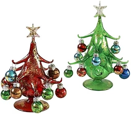 MagiDeal 2Pieces Üveg karácsonyfa Figurák Labdát Díszek Asztali Mini karácsonyfa Asztali Dekoráció, Zöld, Piros