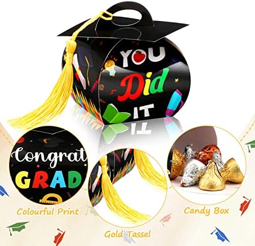 Outus 30 Db Érettségi Caps díszdobozok Ballagási Party kellék Congrats Grad Candy Doboz Arany Tassel a 2023 Gyerekek érettségije Óvodai Ellátás