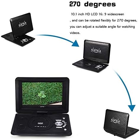 KOQIO Hordozható DVD Lejátszó, 13.9 Hüvelyk 270° - ban Elforgatható Képernyő Akkumulátor,Támogatja az USB/SD/TV/Játék/AV Bemenet/Kimenet