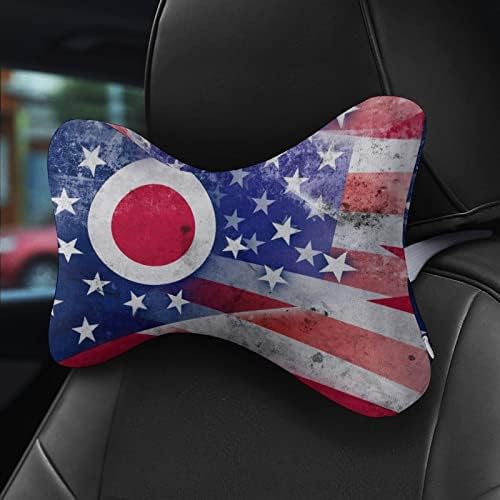 Évjárat USA, Ohio Állami Zászló Autó Nyak Párna Készlet 2 Kényelmes Nyak Támogatás Fejtámla Töltött Párna Memory Foam Utazási autósülés