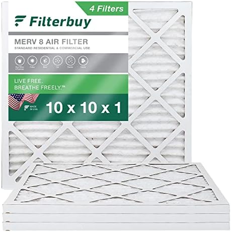 Filterbuy 10x10x1 Levegő Szűrő MERV 8 Por Védelem (4-Pack), Rakott HVAC AC Kemence Levegő Szűrő Csere (Általában Méret: x 9.50