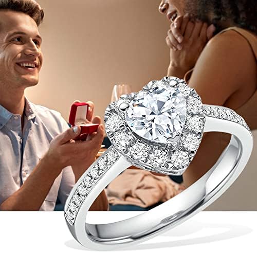 2023 Női Gyémánt Gyűrű, Szív Alakú Ékszer Gyűrű Eljegyzési Ajándék Gyűrű Buborék Gyűrűk Nők számára (Ezüst, 10)