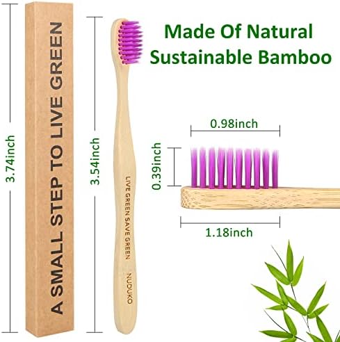 NUDUKO biológiailag Lebomló Bambusz Fogkefét, Fa Fogkefe 10 Csomag, Többszínű BPA Mentes Puha Sörtéjű fogkefével, Környezetbarát,