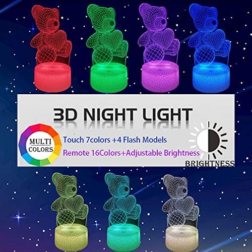 3D-s Optikai Illúzió Lámpa，Mackó, majd Egyszarvú Éjszakai Fény (2 Minták)16 Színek Módosítása a Távoli & Touch asztali Lámpa Gyerekek