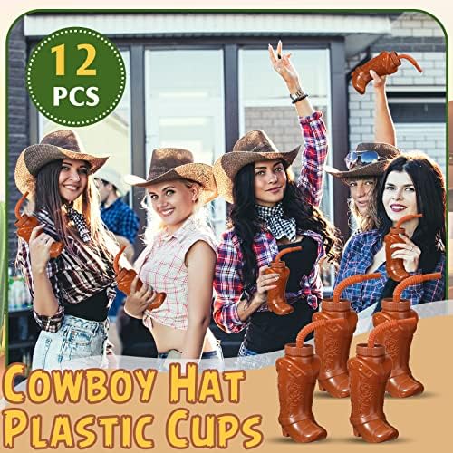 Hoolerry 12 Db Barna Cowboy Csizma Fél pohárral a Sorsot, majd Fedő 10 Dkg Műanyag Cowboy Bögrék Western Témájú Fél áruk vagy Rodeó Parti Dekoráció
