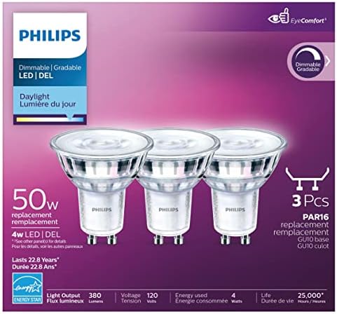 Philips LED GU10 Szabályozható Izzó 3 Csomag 4.5 W Cserélje ki 50W, Nappali (5000K)