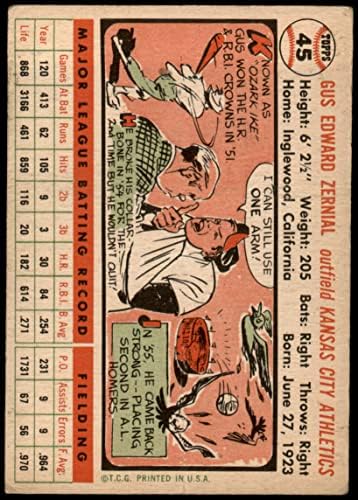 1956 Topps 45 Gus Zernial Kansas City Atlétika (Baseball Kártya) Dean Kártyák 2 - JÓ Atlétika