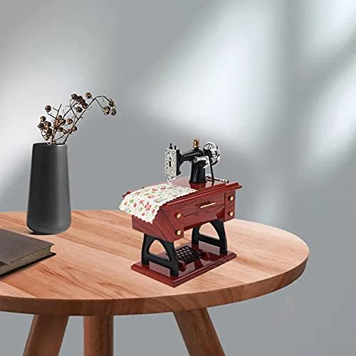 Évjárat Mini Varrógép, zenedoboz,Retro Klasszikus Treadle Varrógép Asztal Asztal Mechanikus Óramű Zene doboza lakberendezés