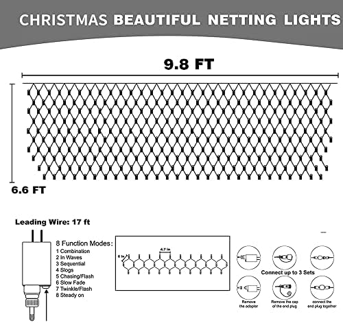 Dazzle Fényes Karácsonyi 200 LED 9.8 FT x 6.6 FT Nettó Fények + 300 LED 100 FT Karácsonyi String Fények