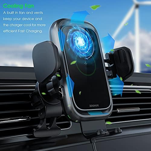 [Továbbfejlesztett Változata] ZOOAUX Vezeték nélküli Autós Töltő,15W Gyors Töltés Automatikus Rögzítő Szellőző-Hegy Telefon Tartó,Beépített