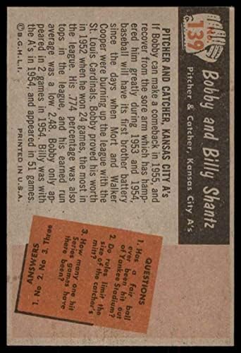 1955 Bowman 139 Bob Shantz/Billy Shantz Kansas City Atlétika (Baseball Kártya) EX/MT Atlétika