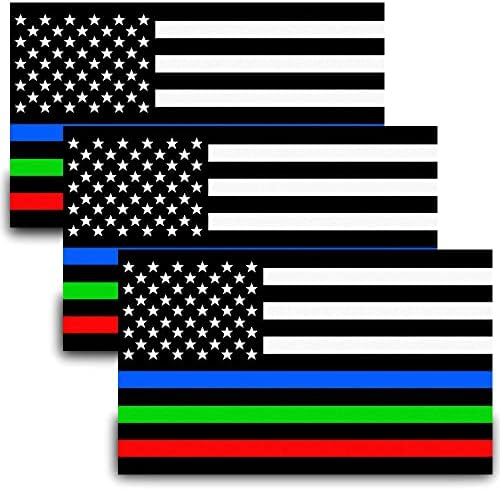 Besby 3pcs Fényvisszaverő NEKÜNK a Kék Vonal Zászló Matrica, Vékony, Kék, Zöld, Piros Vonal Zászló Matricák Autó, 5x3 Vinil-Amerikai Zászló,