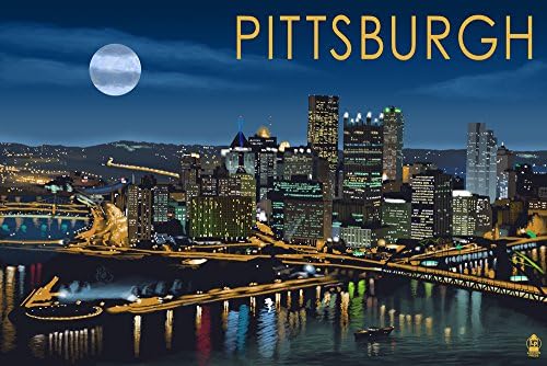 Lámpás Nyomja meg a Pittsburgh, Pennsylvania, Skyline Éjszaka (15oz Fekete Kerámia Kávés Bögre Tea, Mosogatógép, Mikrohullámú