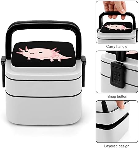Rajzfilm Rózsaszín Axolotl Vicces Egy Bento Box Ebéd Tartály Kanál Utazási Munka Piknik