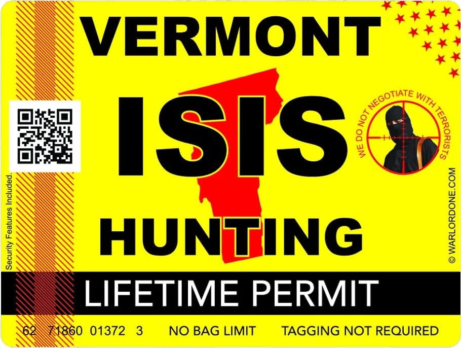 ISIS Terrorista Vermont Állami Vadászati Engedély Matrica, Öntapadó Vinil VT - C3007 - 6 cm vagy 15 Cm Matrica Mérete