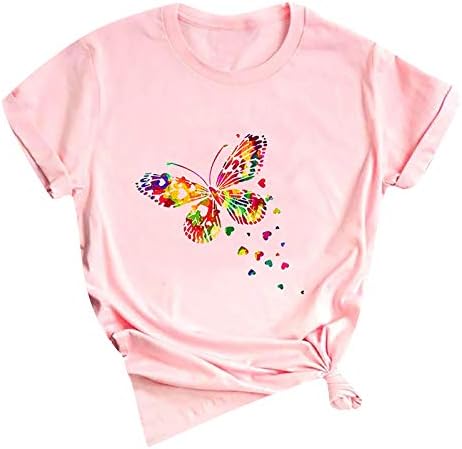 Női Nyári póló Színes Pillangó Nyomtatás Maximum Rövid Ujjú Legénység Nyak Alkalmi Blúz Könnyű, Kényelmes Póló