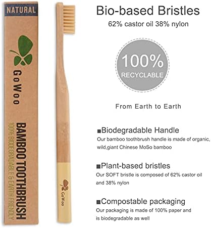 GoWoo - ban Természetes Bambusz Fogkefe Puha Bio Környezetbarát Fogkefék a Puha Műanyag Sörték, BPA-Mentes, biológiailag Lebomló,