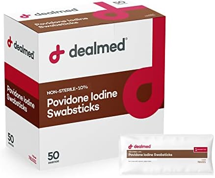 Dealmed Povidon-Jód 10% Swabsticks - külön-Külön Lezárt Csomagok Tökéletes sebkezelés, Hordozható Első Segély Készlet, 50/Doboz
