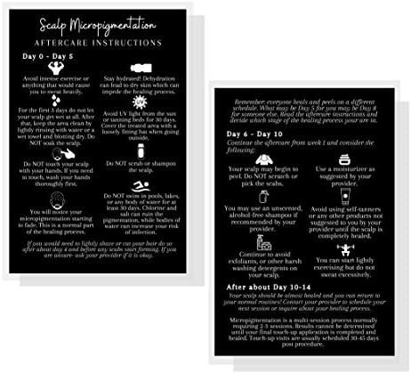 Fejbőr Micropigmentation Utógondozás Utasítás Kártya | Csomag 30 | Méret: 4 x 6 hüvelyk Képeslap | Fekete, Fehér kivitel
