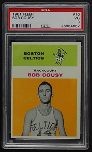 1961 Fleer 10 Bob Cousy Boston Celtics (Kosárlabda Kártya) PSA a PSA 3.00 Celtics Szent Kereszt