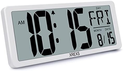 XREXS Nagy Digitális falióra Háttérvilágítással, 16.9 Centis Óriás LCD kijelző Idő/Calendar/Hőmérséklet Kijelzés, Riasztás