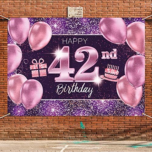 PAKBOOM Boldog 42 Szülinapi Banner Háttérben - 42 Születésnapi Party Dekorációk, Kellékek a Nők - Rózsaszín, Lila, Arany, 4 x 6 láb