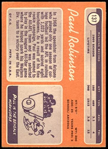 1970 Topps 137 Paul Robinson Cincinnati Bengals (Foci Kártya) VG/EX Bengals Arizona