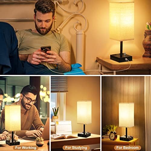Teljes mértékben Szabályozható Éjjeliszekrény Lámpa Készlet 2 - Asztali, Éjjeli Lámpa, USB C+A Töltés Ports & 2 VÁLTÓÁRAMÚ Dugaszolóaljzathoz,