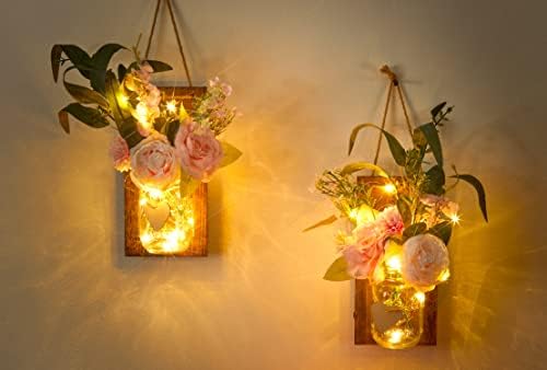 Fél Öröm, Befőttesüvegben Falikarok Készlet 2 Tavaszi Dekor, Fali Dekoráció Rusztikus Fali Gyertyatartók a Távirányító LED Tündér