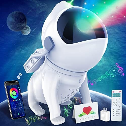 Xubialo Csillag Projektor Tér Kutya,Galaxy Projektor, 360°Állítható Design,21 Színes Mód,Bluetooth Zene Hangszóró,8 Fehér