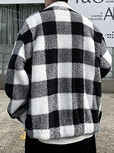 OSHHO Kabátok Női - Férfi Buffalo Kockás Nyomtatás Zip Fel Kabát Nélkül, Kapucnis pulcsiban (Szín : Fekete, Fehér, Méret : Nagy)