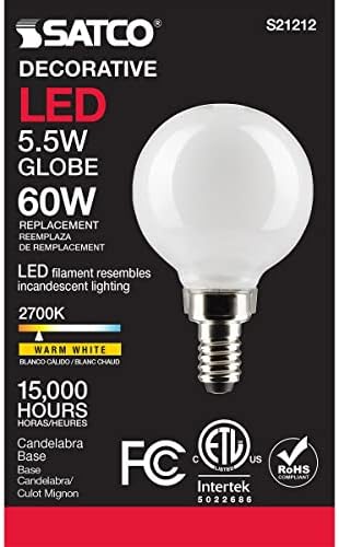 Satco 5.5 W-os LED-E12 Izzók, 2700K, 15000 Óra, Minősítés, Szabályozható, 6 Pack