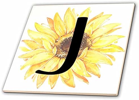 3dRose Monogram J Csinos Kép Akvarell Napraforgó - Csempe (ct_349939_1)